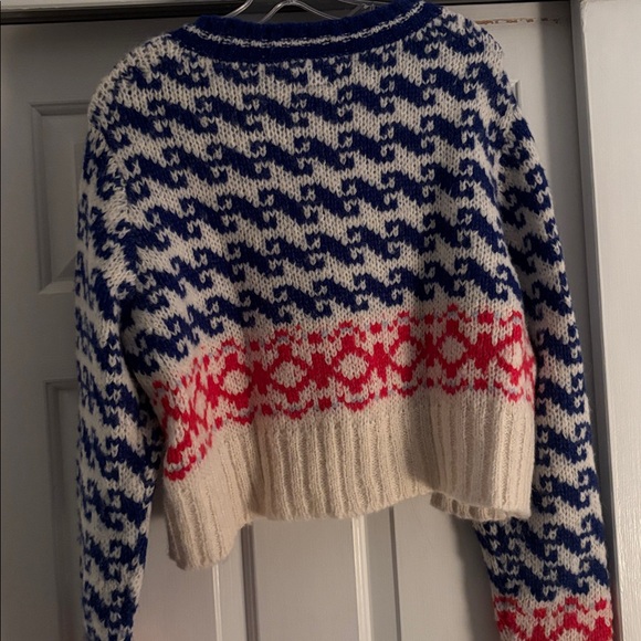 MOTHER Blue and Cream Cropped Knit Sweater - Picture 5 of 5